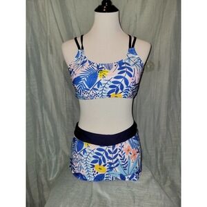Bikini large, blue floral tropical, boy short bottoms.